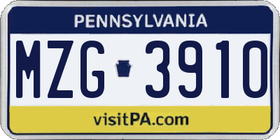 PA license plate MZG3910