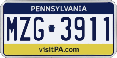 PA license plate MZG3911