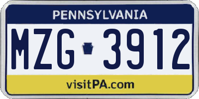 PA license plate MZG3912