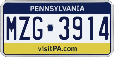 PA license plate MZG3914