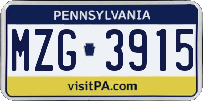 PA license plate MZG3915