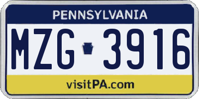 PA license plate MZG3916
