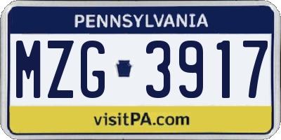 PA license plate MZG3917