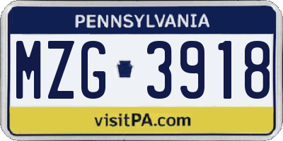 PA license plate MZG3918