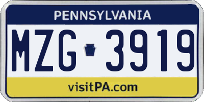PA license plate MZG3919