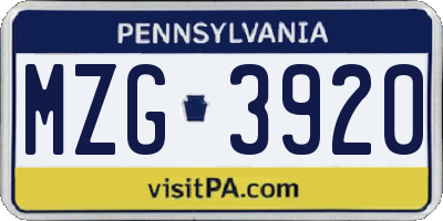 PA license plate MZG3920