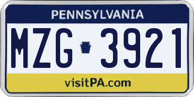 PA license plate MZG3921