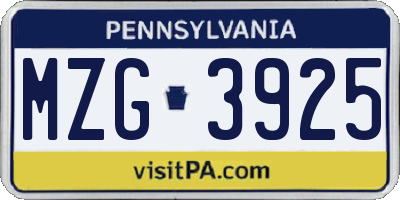 PA license plate MZG3925