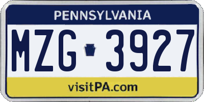 PA license plate MZG3927