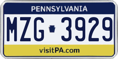 PA license plate MZG3929