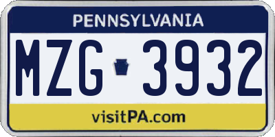 PA license plate MZG3932