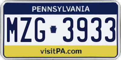 PA license plate MZG3933