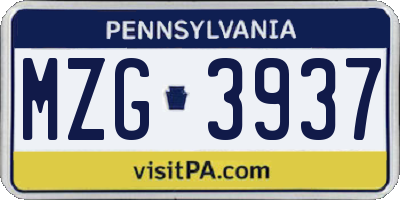 PA license plate MZG3937