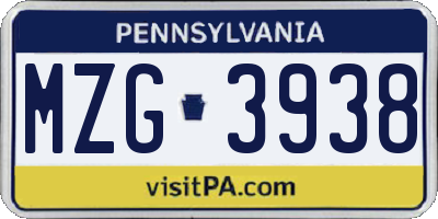 PA license plate MZG3938