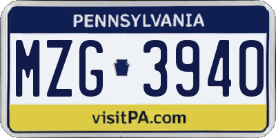 PA license plate MZG3940