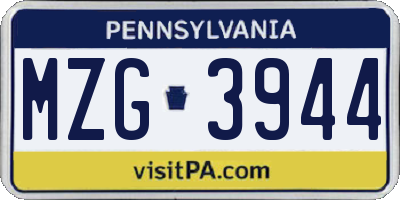 PA license plate MZG3944