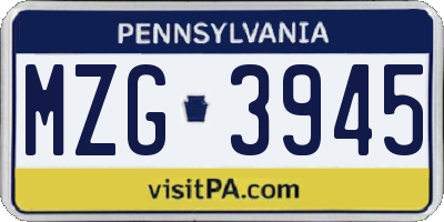 PA license plate MZG3945