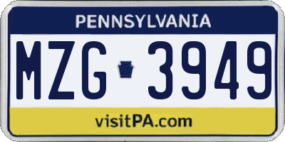 PA license plate MZG3949