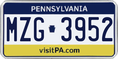 PA license plate MZG3952