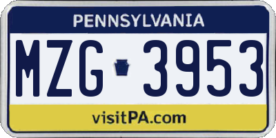 PA license plate MZG3953