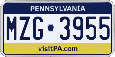 PA license plate MZG3955