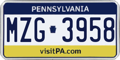 PA license plate MZG3958