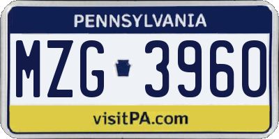 PA license plate MZG3960