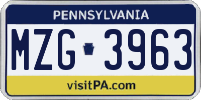 PA license plate MZG3963