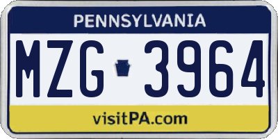 PA license plate MZG3964