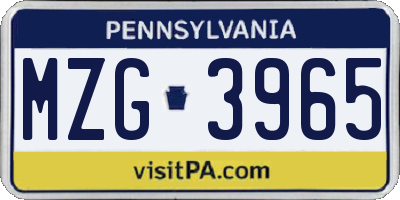 PA license plate MZG3965