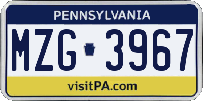 PA license plate MZG3967
