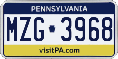PA license plate MZG3968