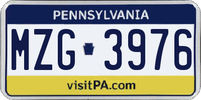 PA license plate MZG3976