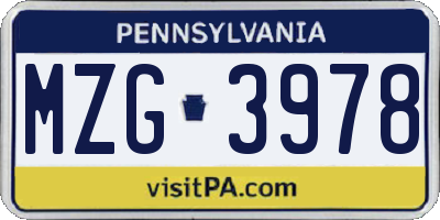 PA license plate MZG3978