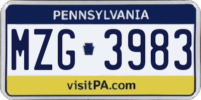 PA license plate MZG3983