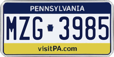 PA license plate MZG3985