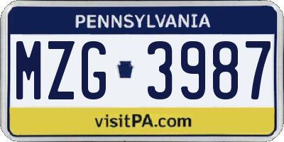 PA license plate MZG3987