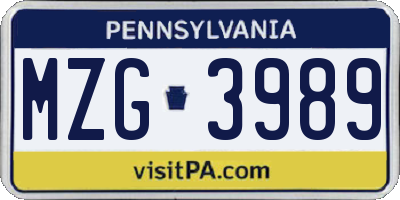 PA license plate MZG3989