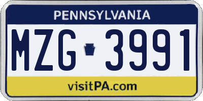 PA license plate MZG3991