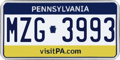 PA license plate MZG3993