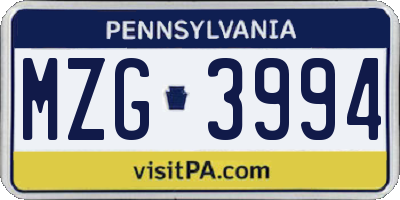 PA license plate MZG3994