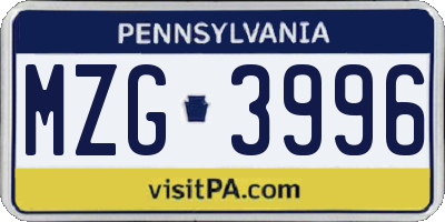 PA license plate MZG3996