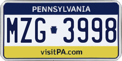 PA license plate MZG3998