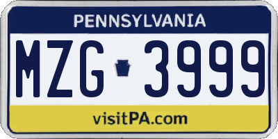 PA license plate MZG3999