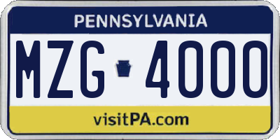 PA license plate MZG4000