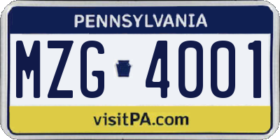 PA license plate MZG4001