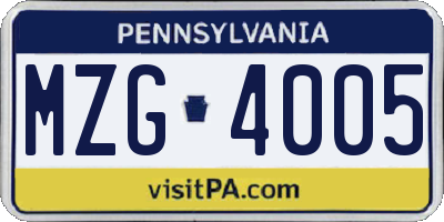 PA license plate MZG4005