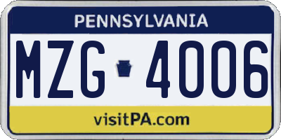 PA license plate MZG4006