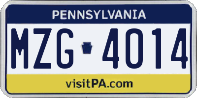 PA license plate MZG4014