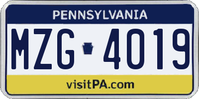 PA license plate MZG4019